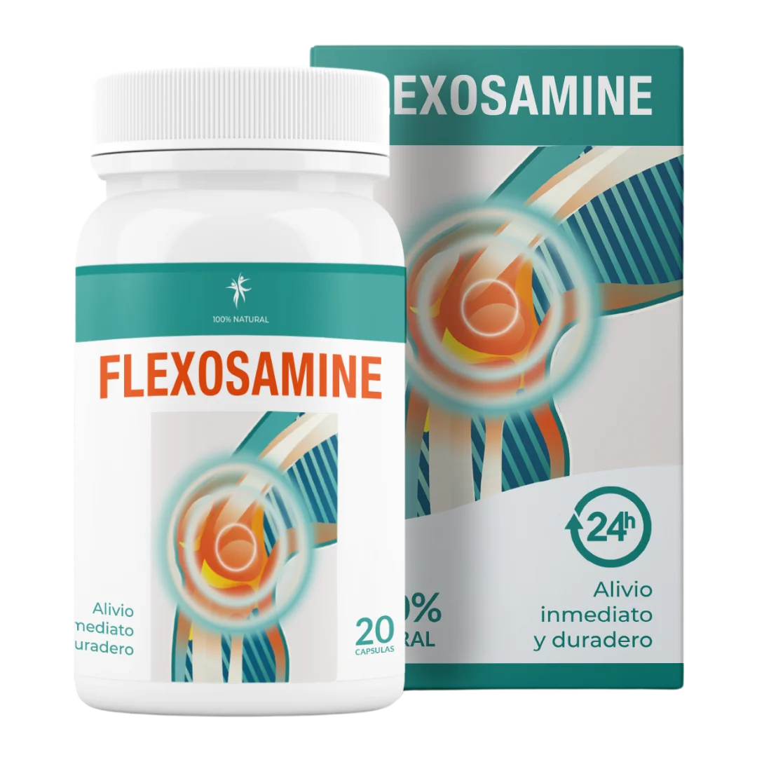 Caja y frasco de cápsulas Flexosamine